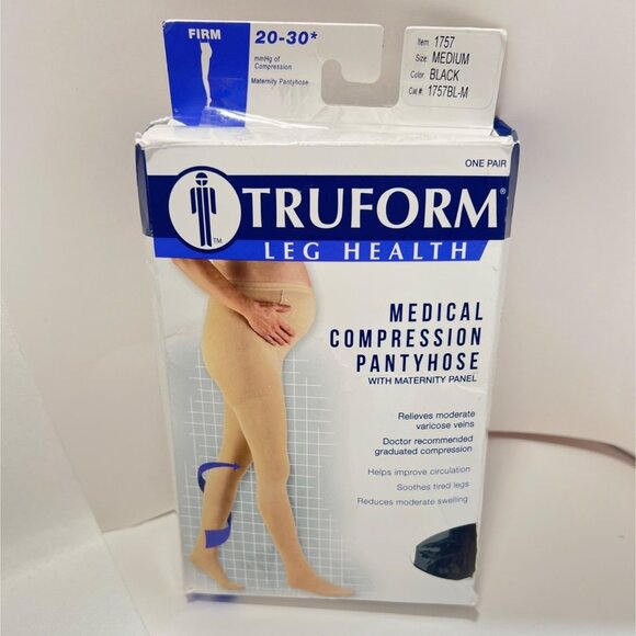 Truform Firm Compression Maternity Pantyhose Size M Black with Support Panel - Picture 2 of 7